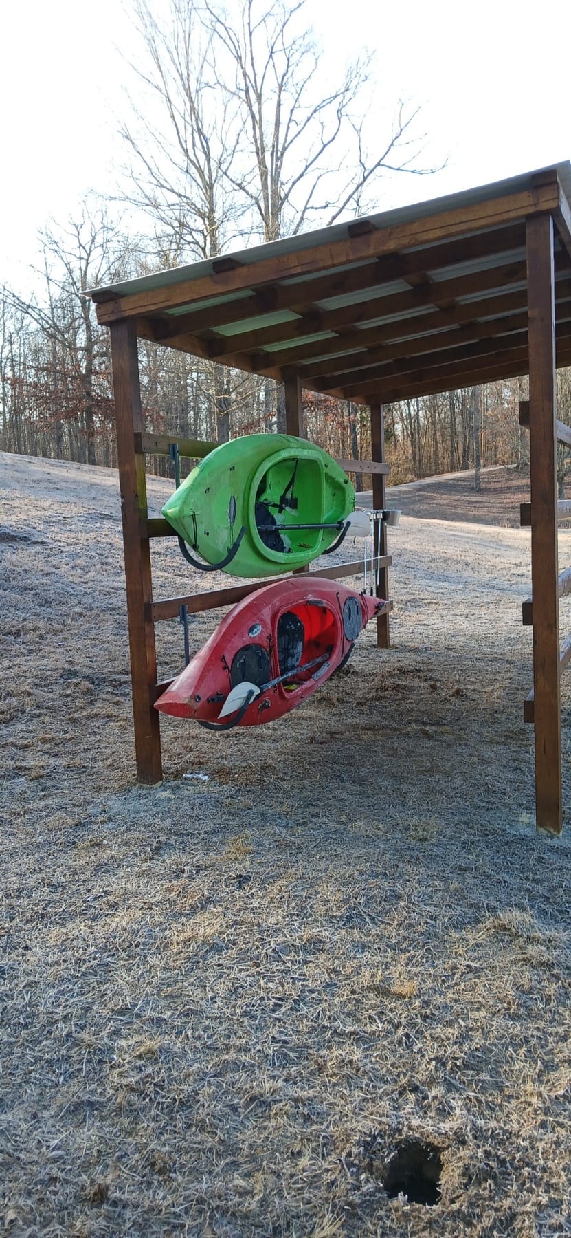 Pergola kayak shelter · Lake Cumberland Cedar pergola-style kayak storage shelter at a Lake Cumberland lake house.